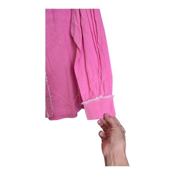 Ces Femme Fringe Waffle Knit Side Panels Shirt Womens Small Pink Denim - Picture 5 of 14
